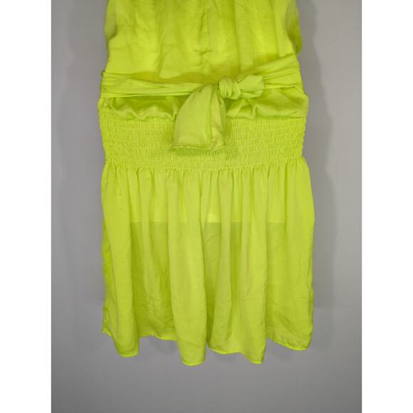 Do+Be Neon Green Smocked Waist Halter Neck Mini Dress Women's S Party Cocktail - Picture 6 of 11